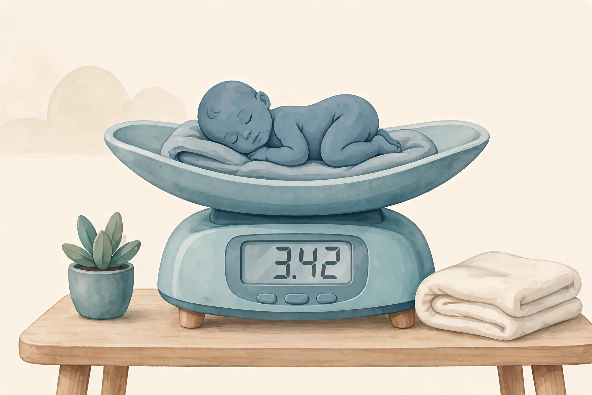 Illustration of a digital baby weighing scale for weighing newborns at home