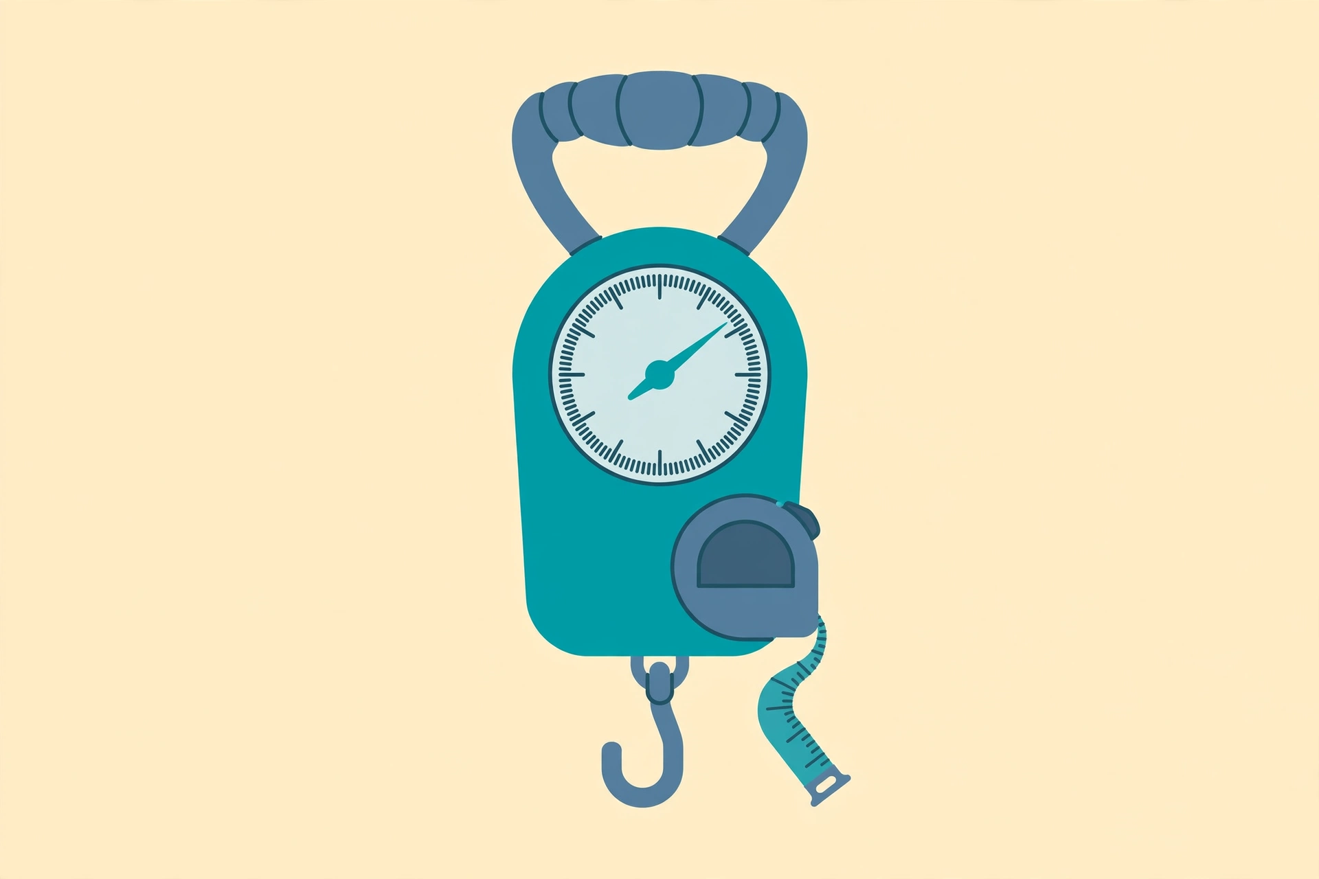 Illustration of the Samsonite manual luggage scale with built-in tape measure
