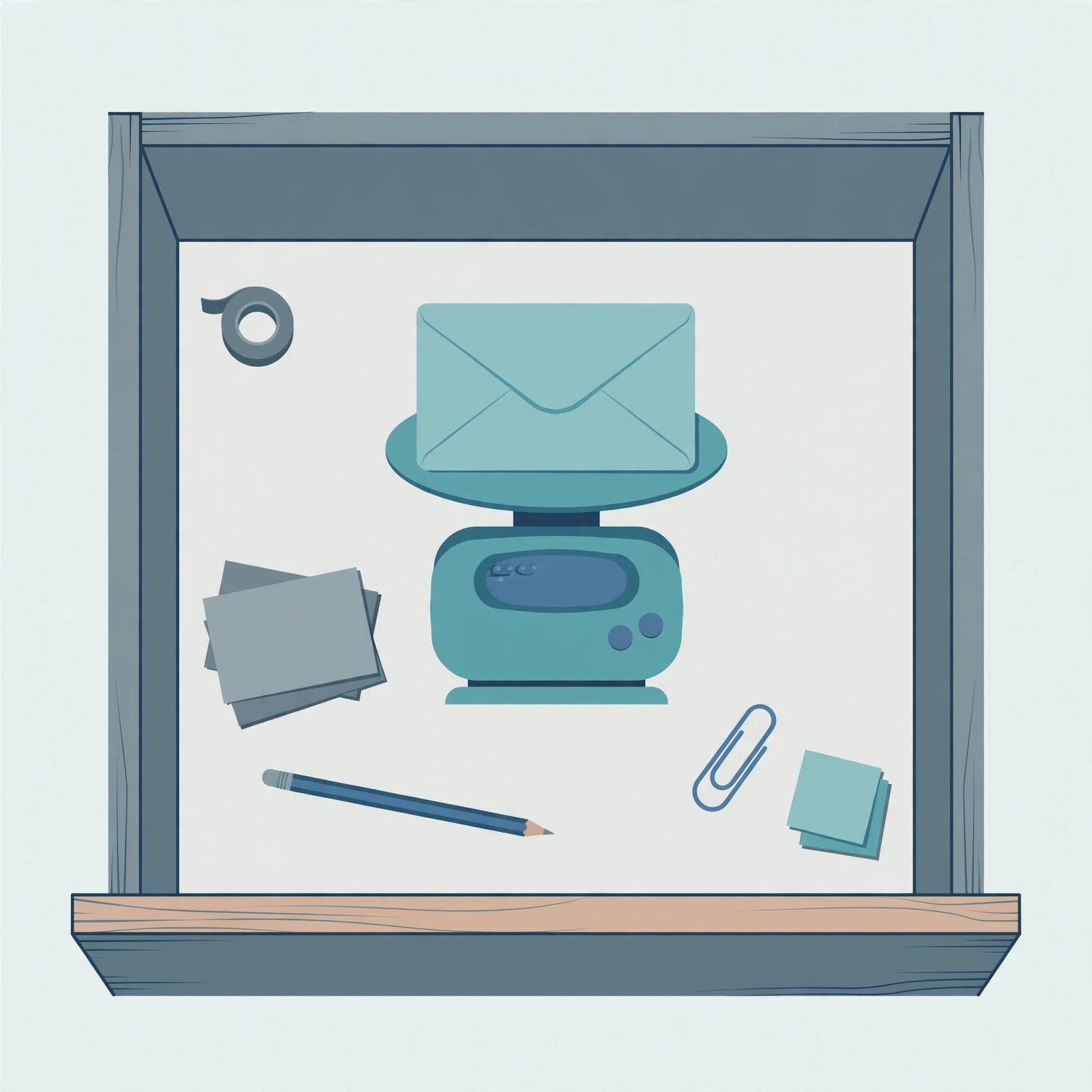 Illustration of the compact DYMO M5 digital postal scale with envelope