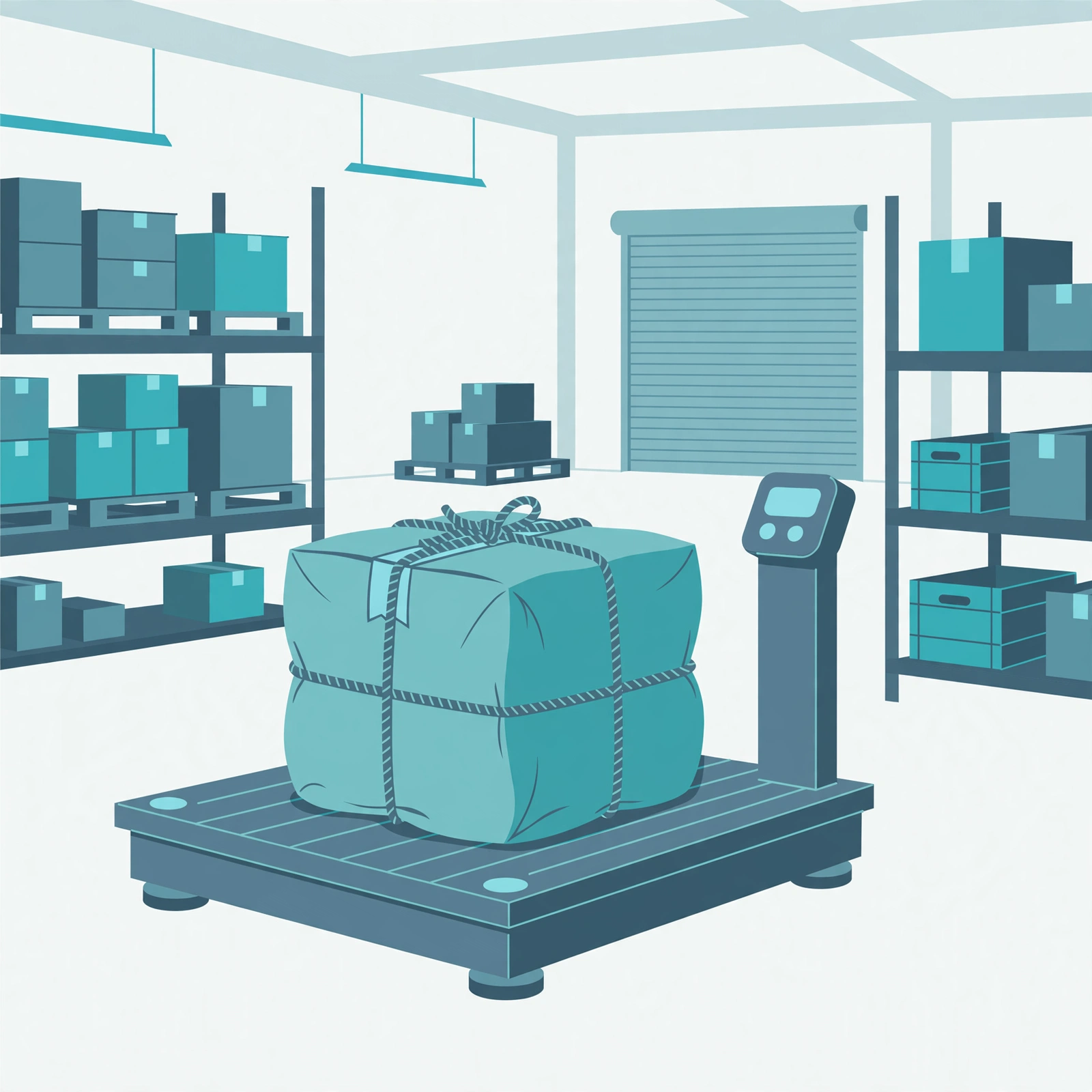 Illustration of the Fuzion 440lb heavy-duty shipping scale with large parcel