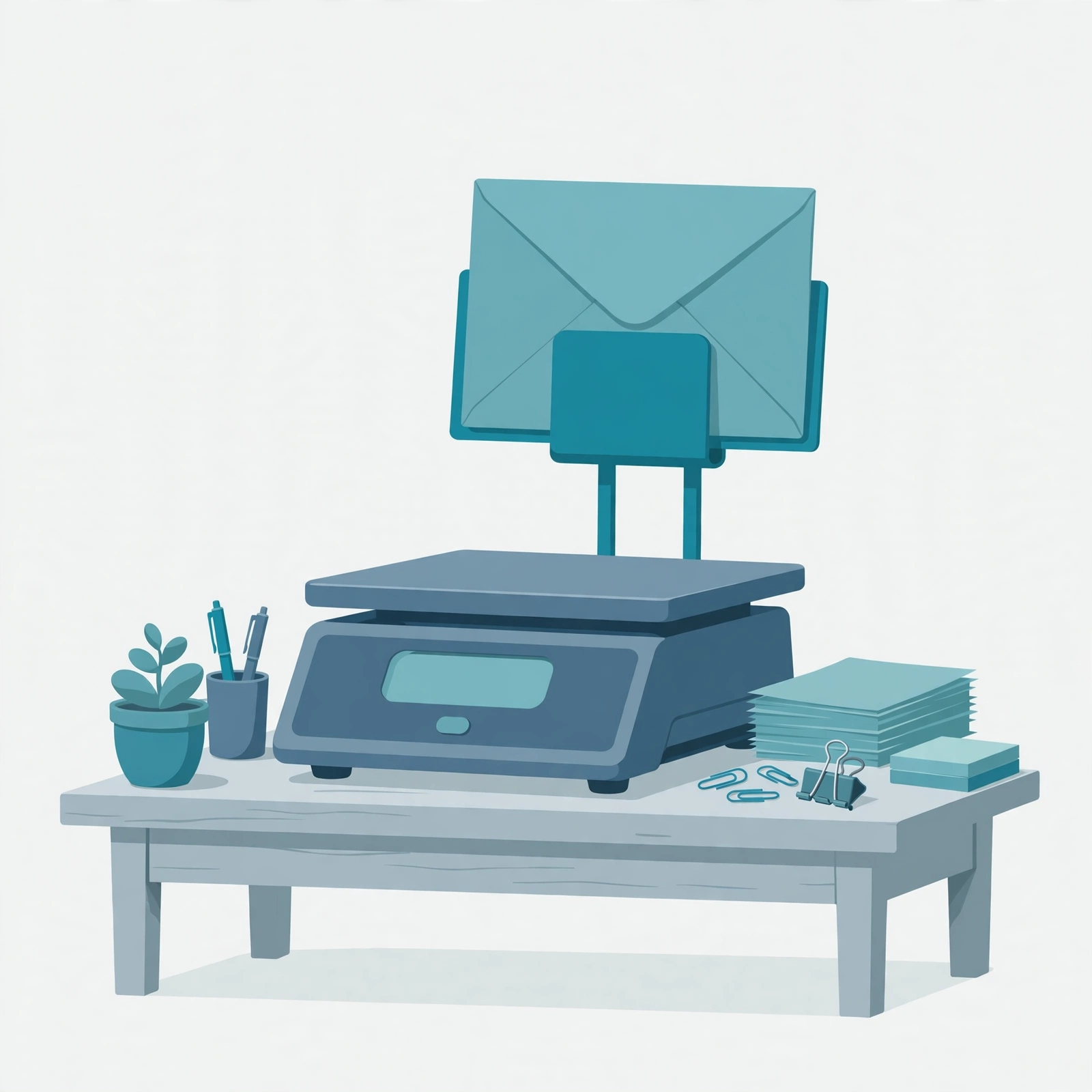 Illustration of the MUNBYN 66lb postal scale with flip-up envelope holder