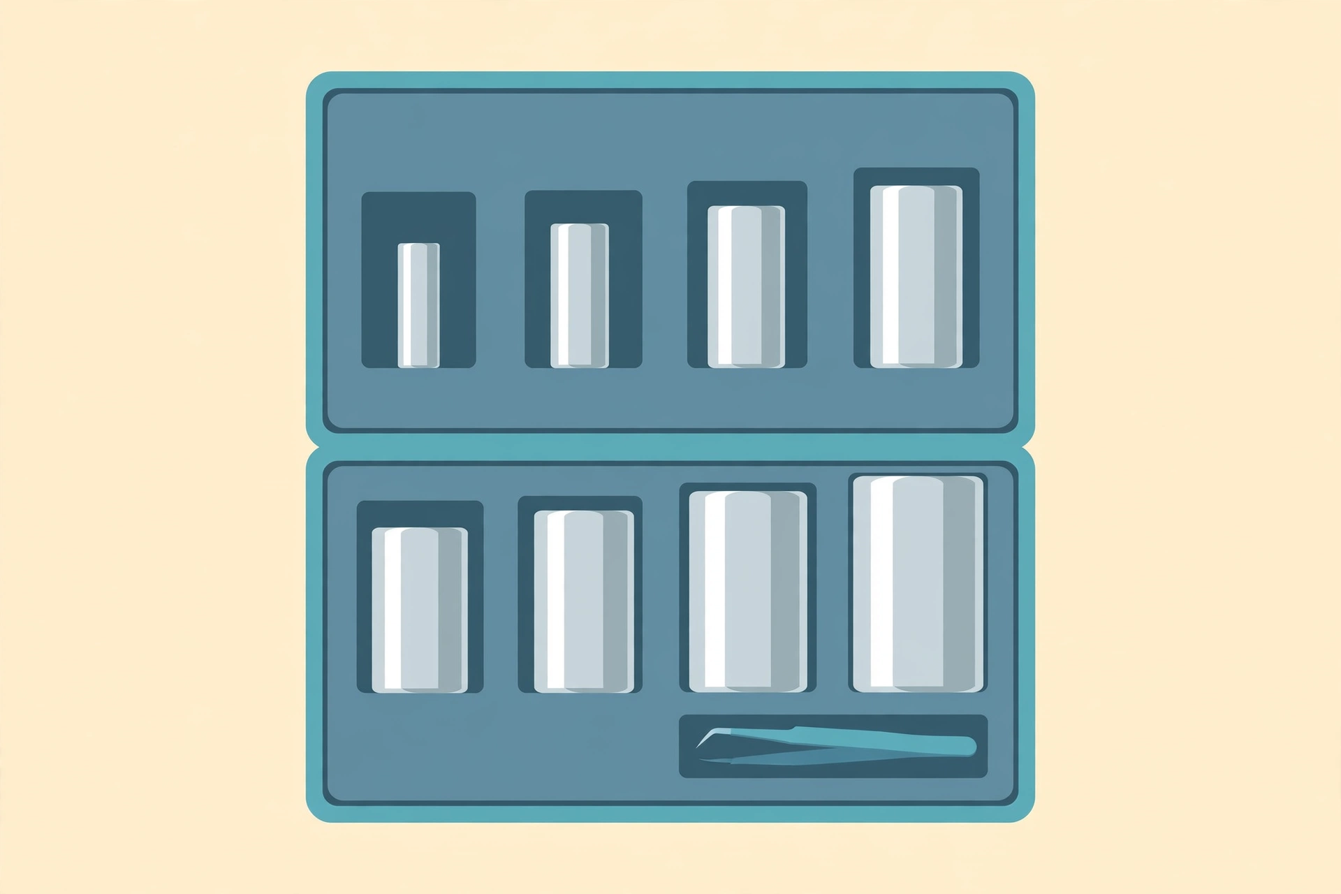 Illustration of the QP 1000g M1 calibration weight set with tweezers